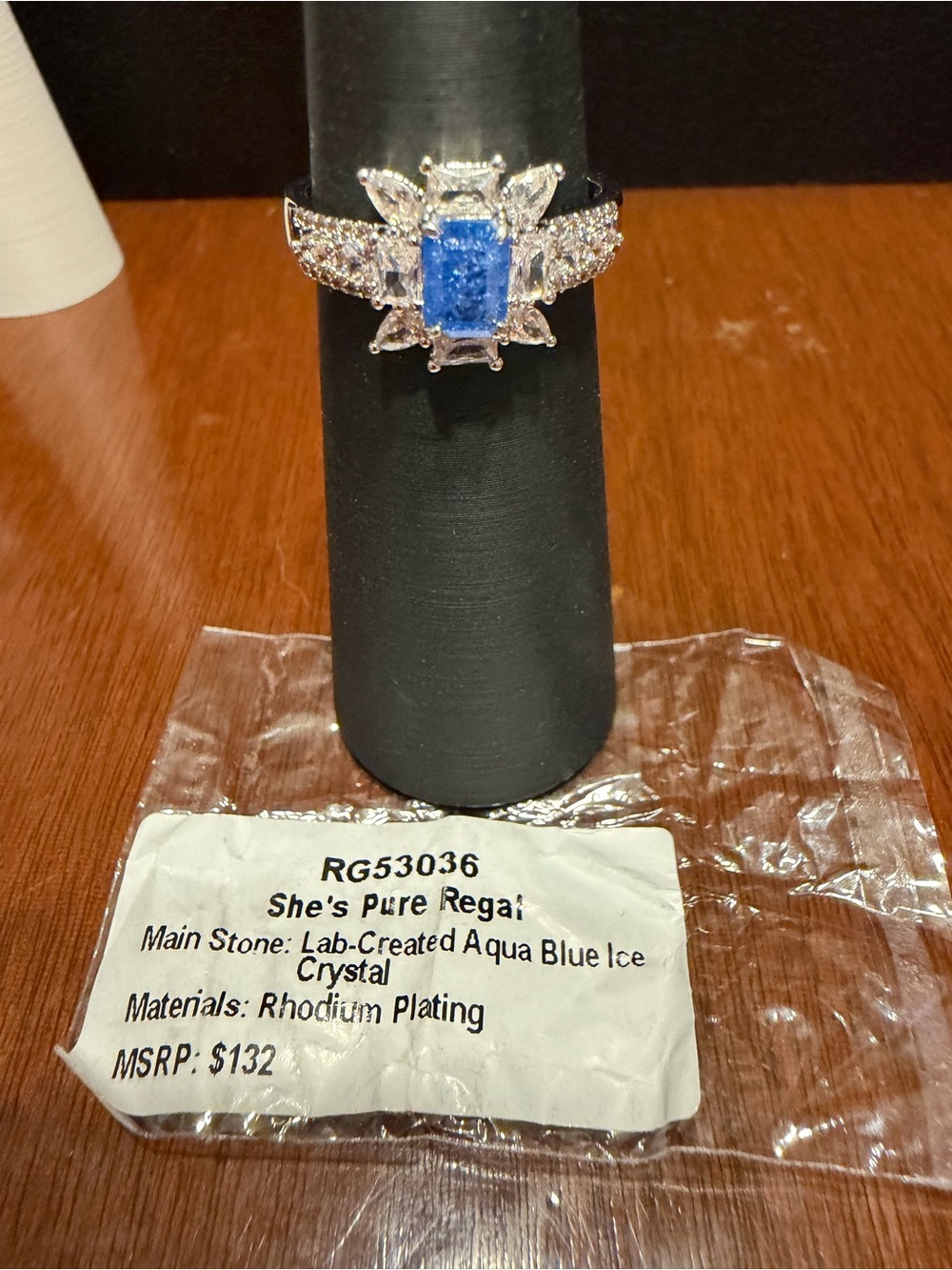 She's Pure Regal Aqua Blue Crystal Statement Ring